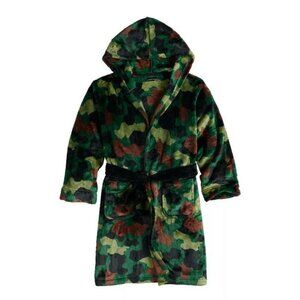 Boys Winter Robe Cuddl Duds 12/14 Bathrobe Green Camo Pajamas Cover Up Hooded